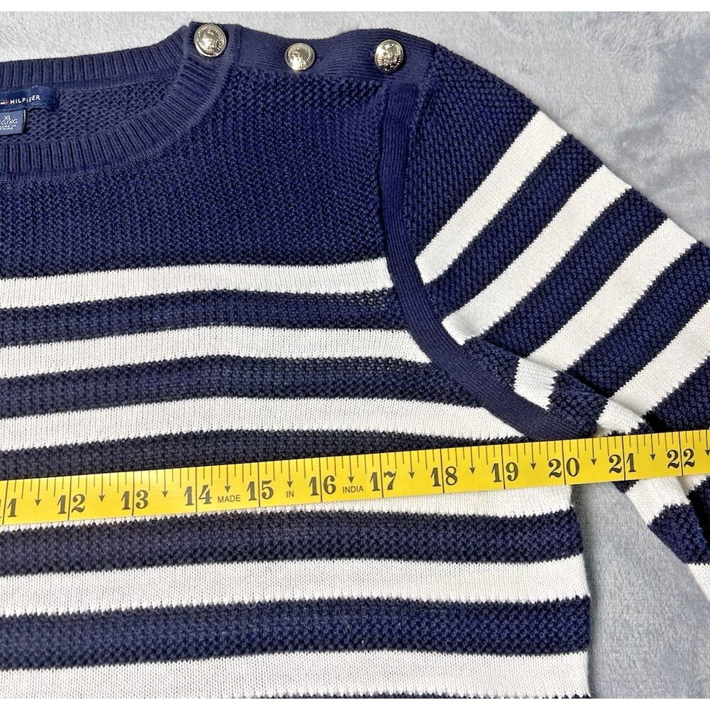 Tommy Hilfiger womens classic striped sweater sz XL preppy minimilist nautical - Picture 5 of 7